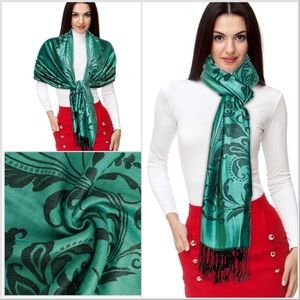 🛍🆕 New Women’s Reversible  Pashmina Green and Black Floral Scarf Shawl